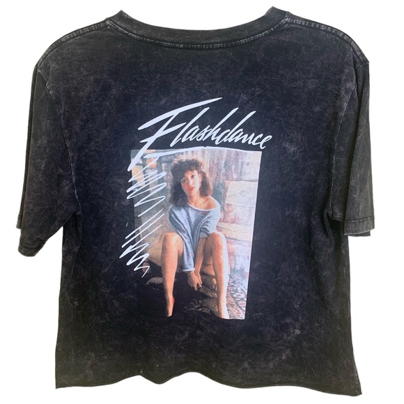 NWOT FLASHDANCE Cropped Graphic Tee in Bleach Dye Gray, Size Medium - Picture 3 of 8